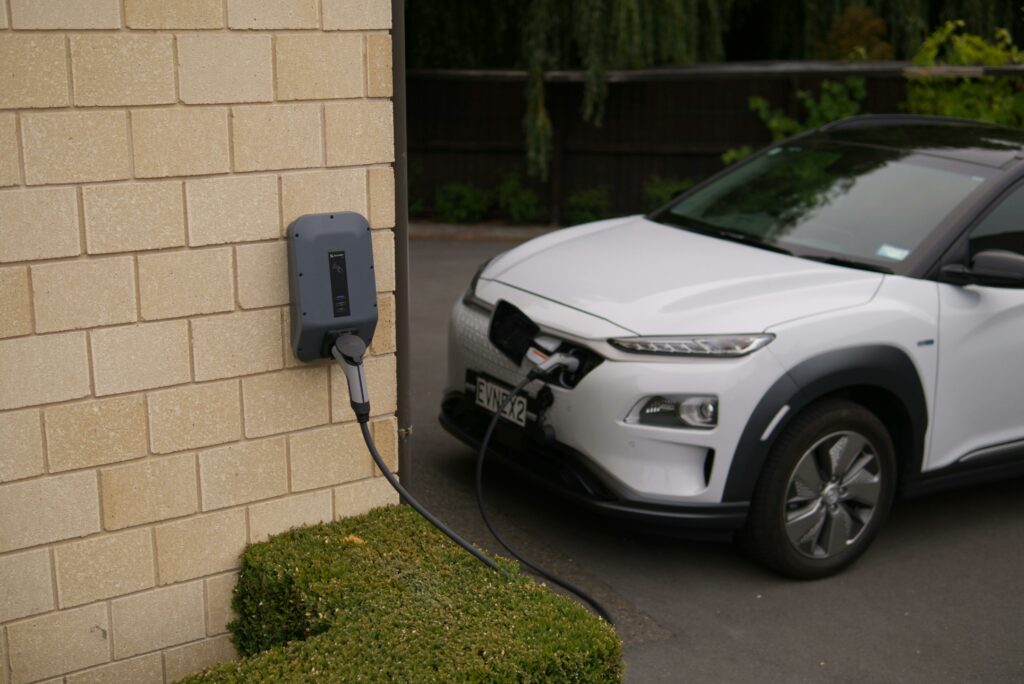 electric vehicle charger, white car.